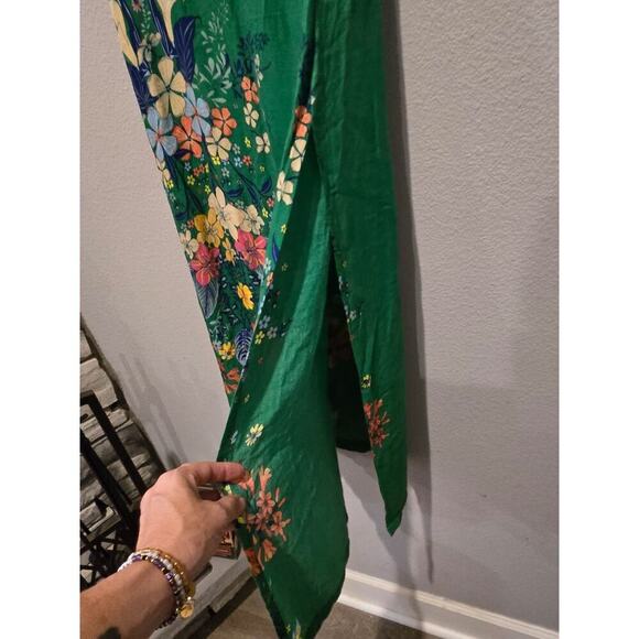 FARM Rio Women's Floral Green Maxi Skirt with Slit M Boho Resort - Picture 4 of 9